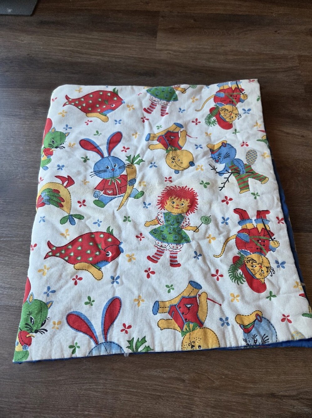 Vintage 60s 70s Print Raggedy Ann Cartoon Print Baby Blanket